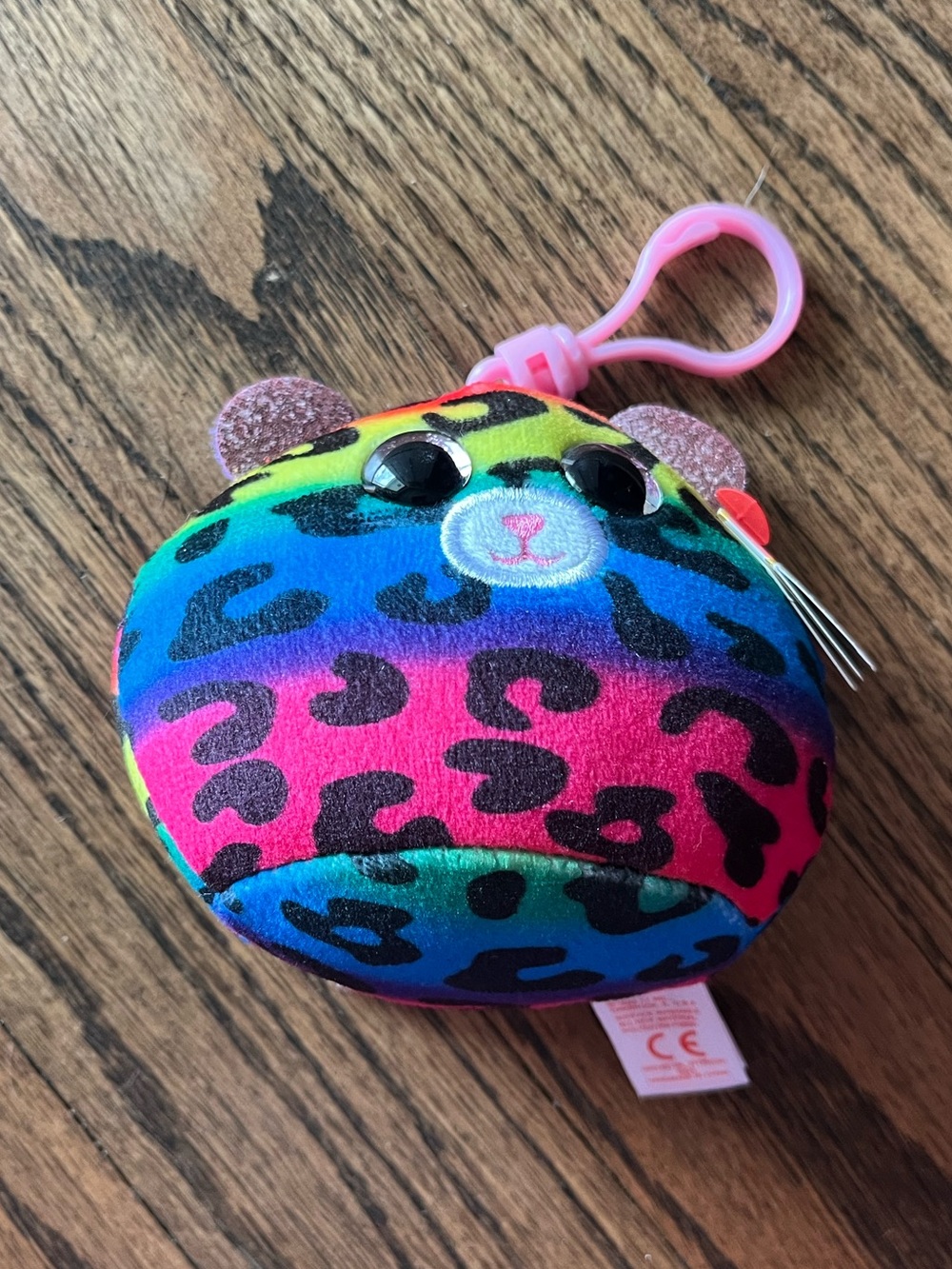 Plush Rainbow Leopard Clip-On Keychain Toy - Pink Clip. Ty Brand